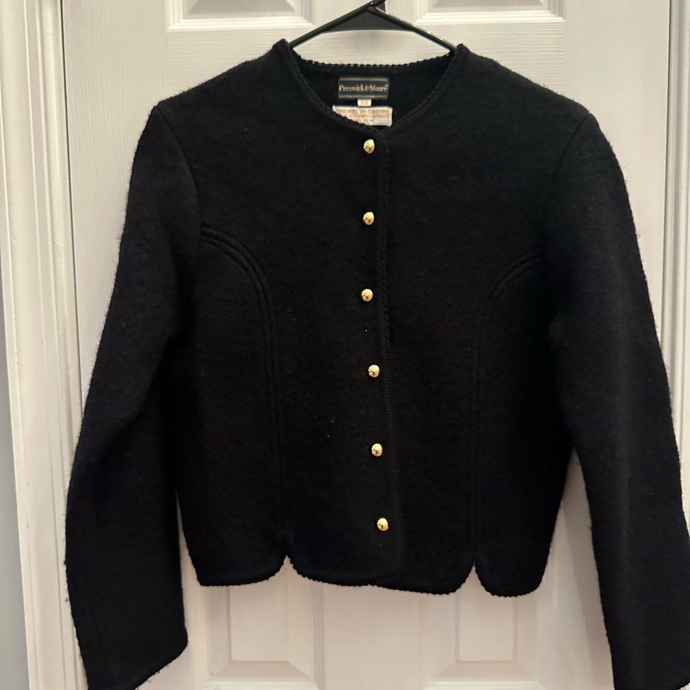 VTG  Womens Preswick & Moore 100% Wool Cardigan Black Cropped Button Up